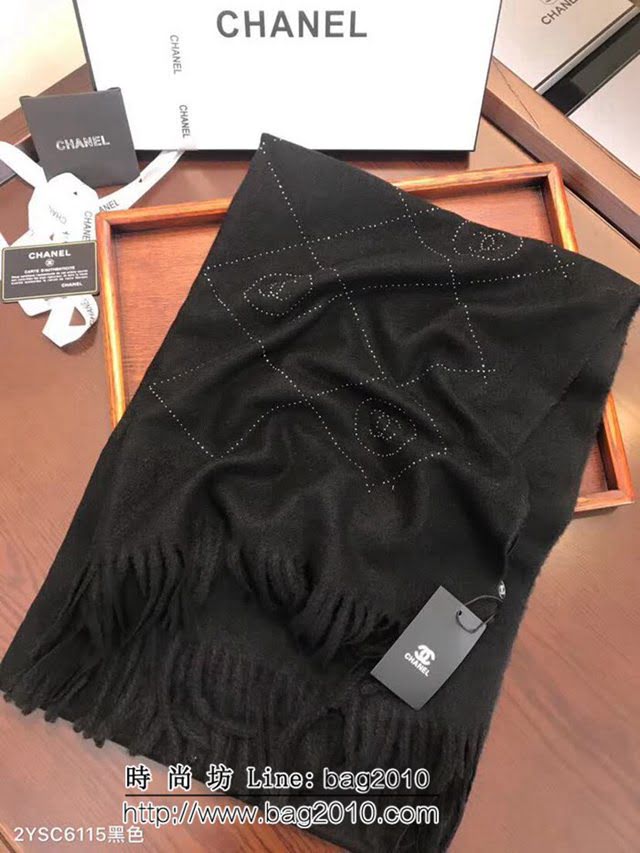 CHANEL香奈兒最新款 燙鑽logo羊絨圍巾 2YSC6115 LLWJ7050